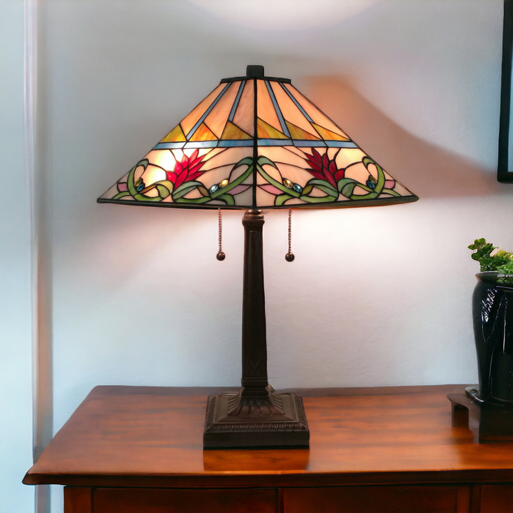 22" Dark Brown Metal Two-Light Candlestick Table Lamp with White Empire Lamp Shade