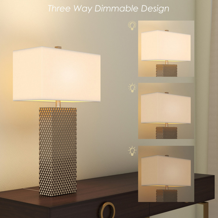 Set of Two 29" Gold Waffle Table Lamps with White Shade