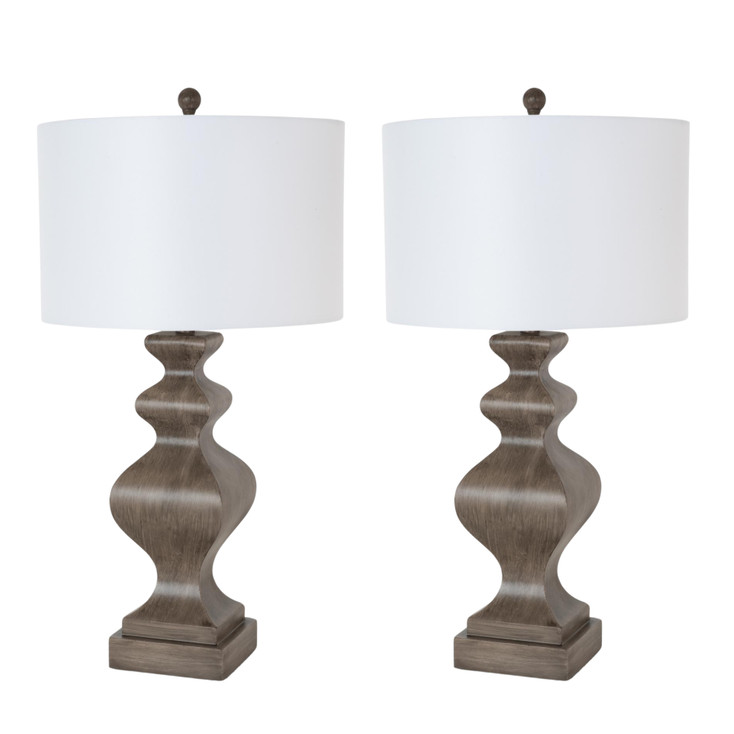 Set of Two 30" Distressed Brown Table Lamp with White Cone Shade