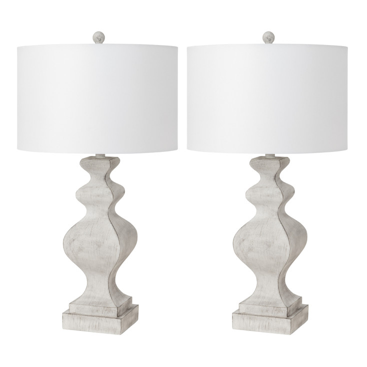 Set of Two 30" Distressed White Table Lamp USB with White Cone Shade