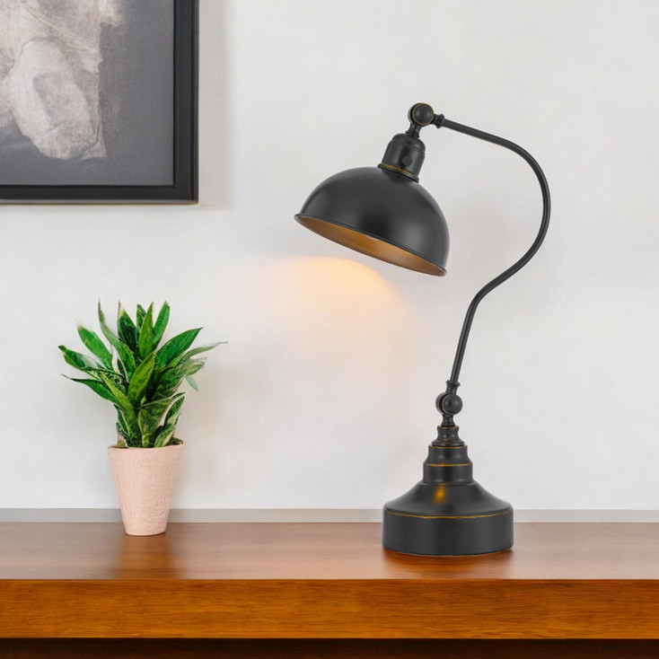 25" Gray Metal Lantern Desk Table Lamp with Gray Dome Shade