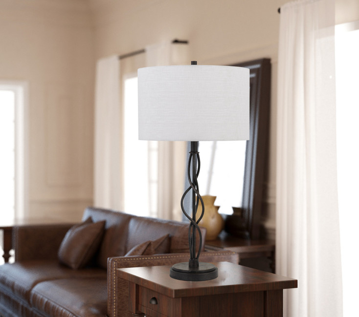 30" Black Metal Candlestick Table Lamp with Off White Drum Shade