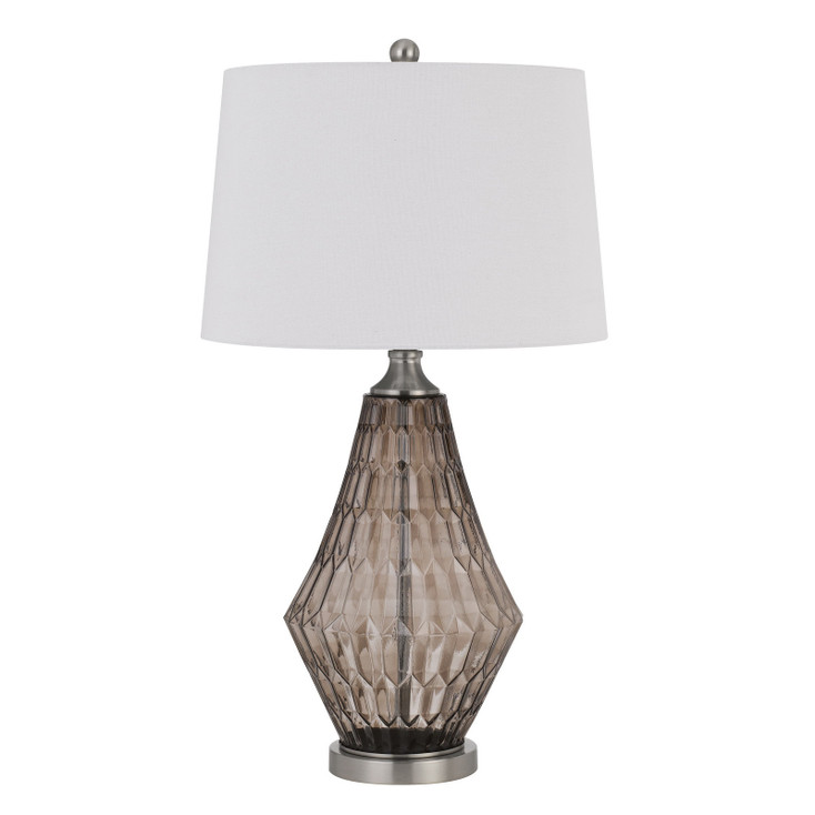 31" Gray Metal Geometric Table Lamp with Off White Empire Shade