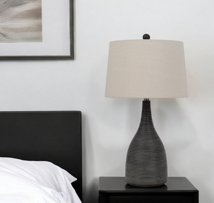 29" Black Ceramic Round Table Lamp with Beige Empire Shade