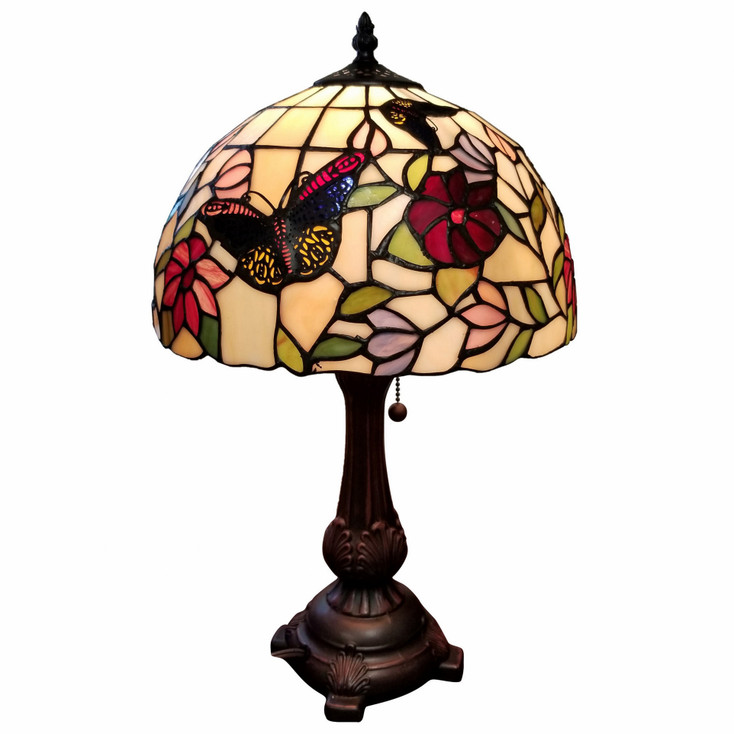 19" Dark Brown Metal Candlestick Table Lamp with Red and Black Dome Shade