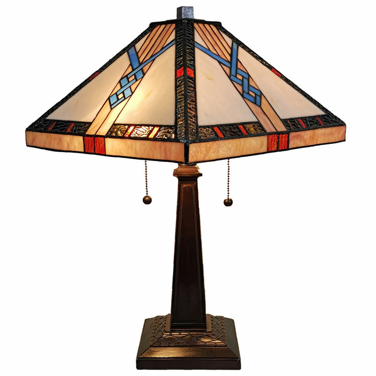 22" Dark Brown Metal Two Light Candlestick Table Lamp with Off White Empire Lamp Shade