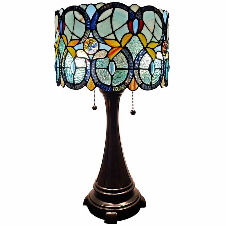 22" Dark Brown Metal Two Light Candlestick Table Lamp with Green Shade