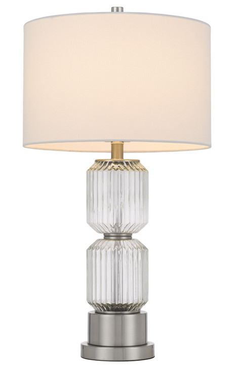 28" Nickel Metal Table Lamp with White Drum Shade