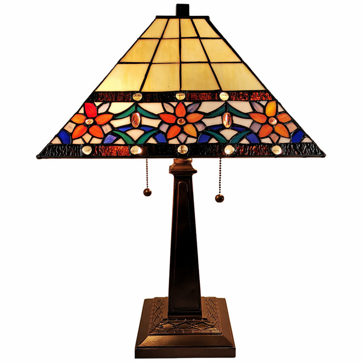 22" Dark Brown Metal Two Light Candlestick Table Lamp with Orange Empire Shade