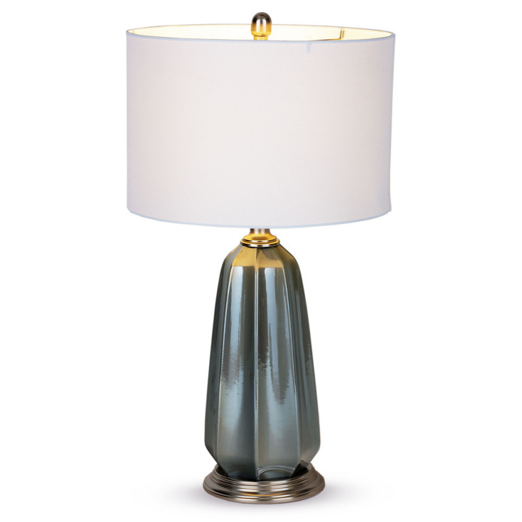 28" Blue Gray Ceramic LED Table Lamp with White Drum Shade