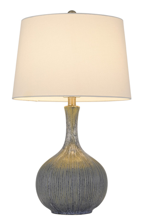 25" Stone Ceramic Round Table Lamp with White Empire Shade