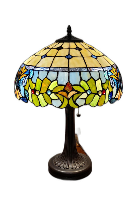 23" Dark Brown Metal Two Light Candlestick Table Lamp with Green Shade