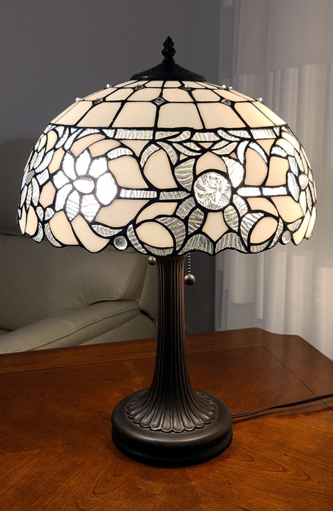 23in Dark Brown Metal Two Light Candlestick Table Lamp with White Lamp Shade