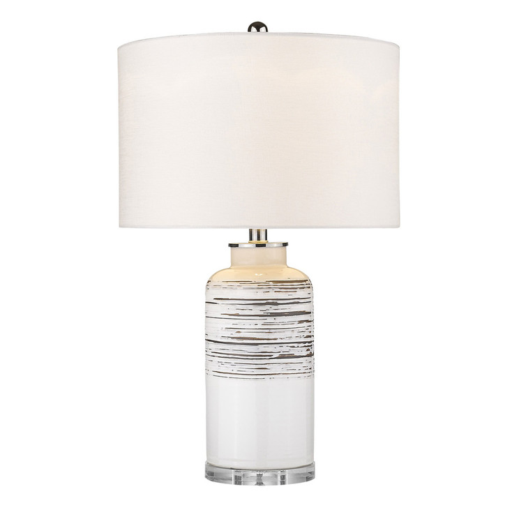 25" Black and White Ceramic Column Lamp with White Drum Shade