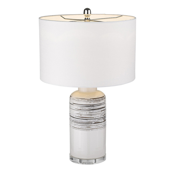 25" Black and White Ceramic Column Lamp with White Drum Shade