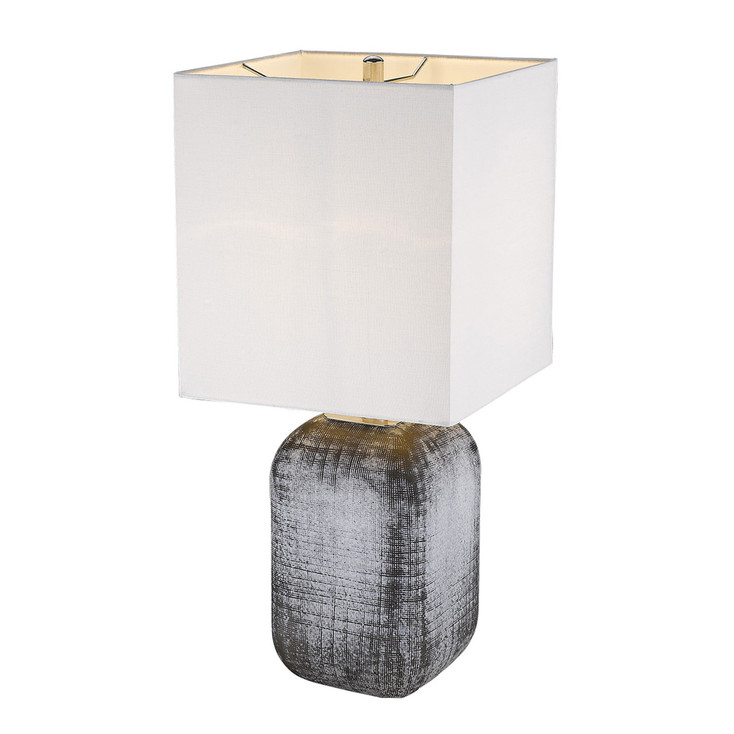 25" Blue and Gray Ceramic Table Lamp with White Square Shade