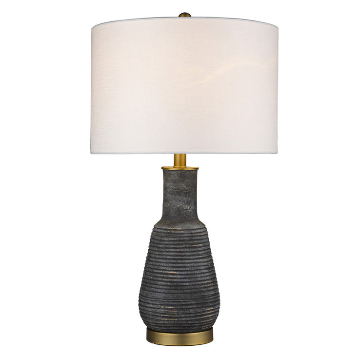 26" Distressed Black and Gold Ceramic Table Lamp with White Drum Shade