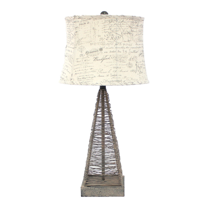 29" Gray Metal Geometric Bedside with White Text Drum Shade