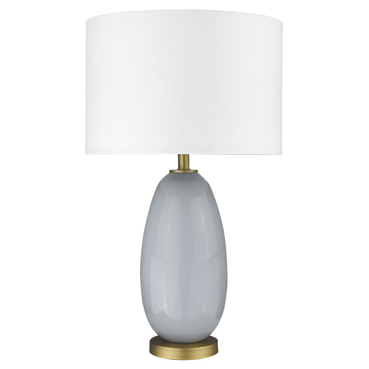 29" Light Gray Glass Table Lamp with White Drum Shade