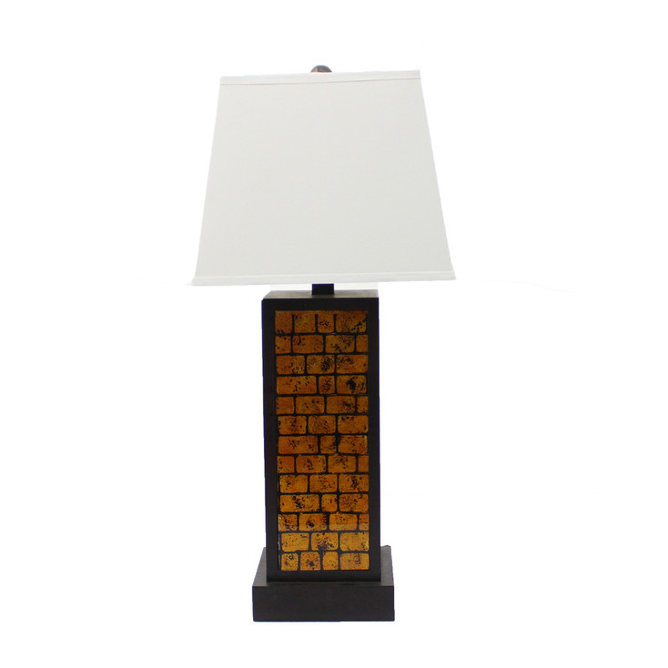31" Black and Yellow Metal Bedside Table Lamp with White Empire Shade