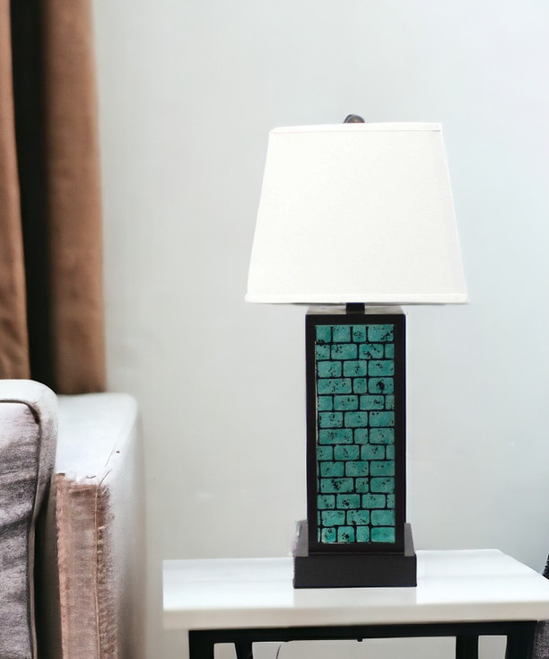 31" Black Metal Bedside Lamp with White Empire Shade