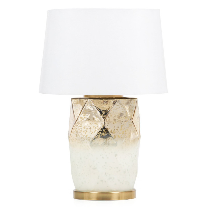 22" White and Gold Mercury Glass Table Lamp with White Cone Shade