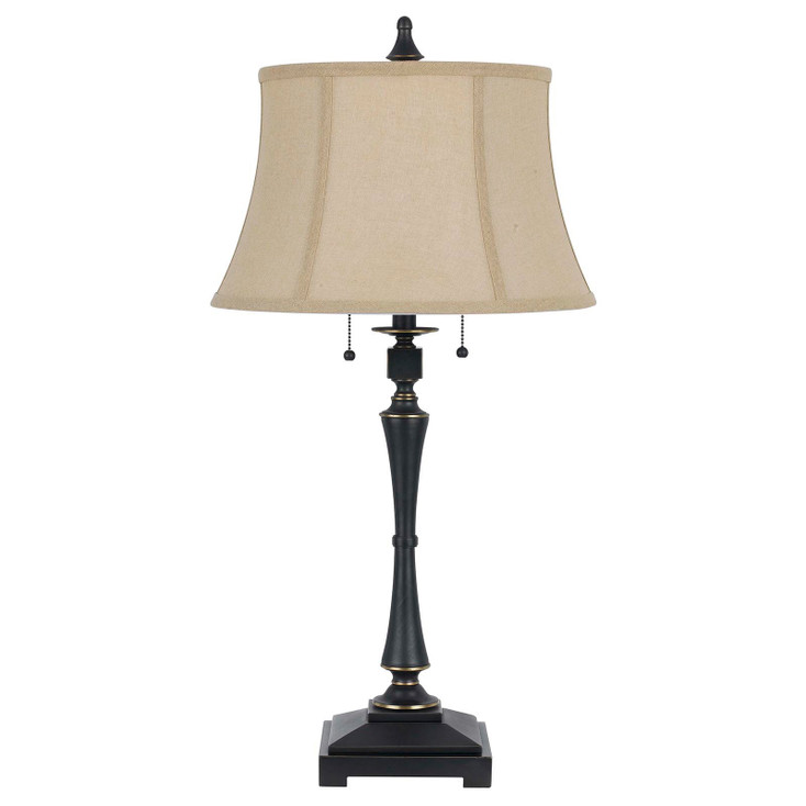 31" Black Metal Two Light Candlestick Table Lamp with Beige Empire Shade