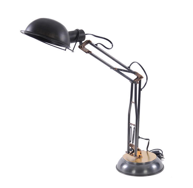 33" Black Metal Desk Table Lamp with Black Bowl Shade