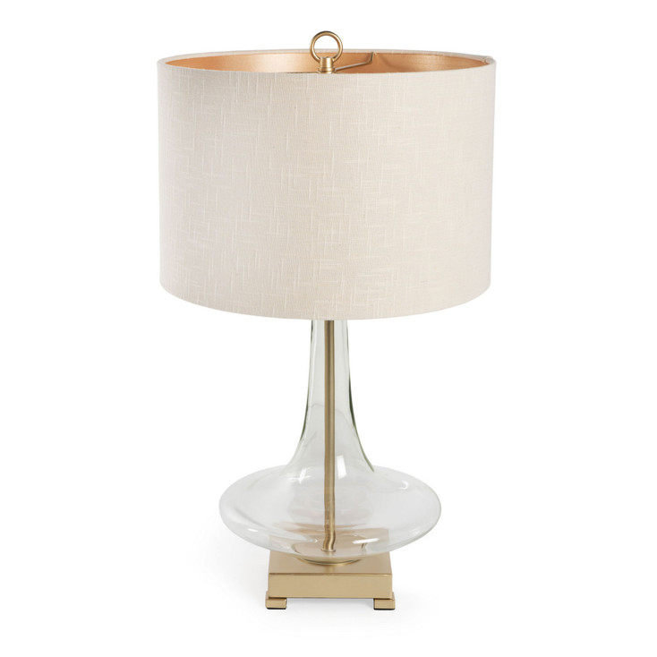 26" Clear Glass LED Table Lamp with Beige Drum Shade