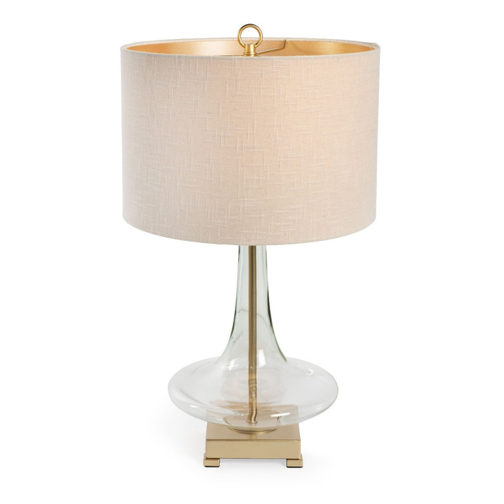 26" Clear Glass LED Table Lamp with Beige Drum Shade