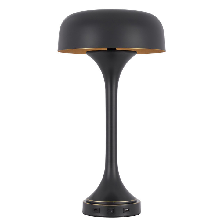 22" Black Metal Two Light Novelty USB Table Lamp with Black Dome Shade