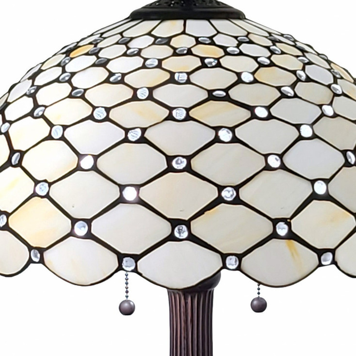 23" Dark Brown Metal Two Light Candlestick Table Lamp with White Lamp Shade