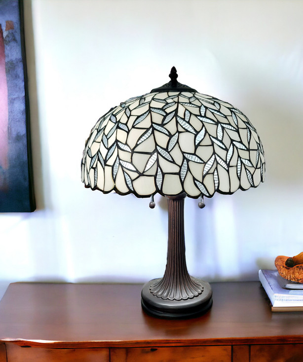 23" Dark Brown Two Light Candlestick Metal Table Lamp with White Shade