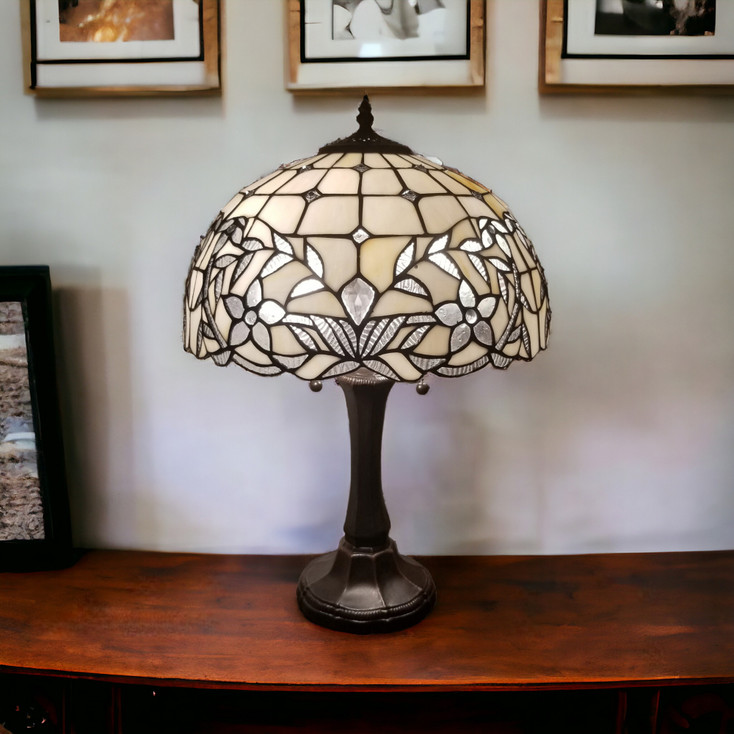 23in Dark Brown Metal Two-Light Candlestick Table Lamp with White Shade