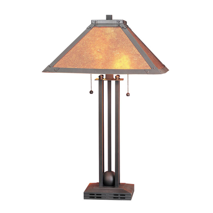 25" Gray Metal Two Light Cylinder Table Lamp with Amber Square Shade
