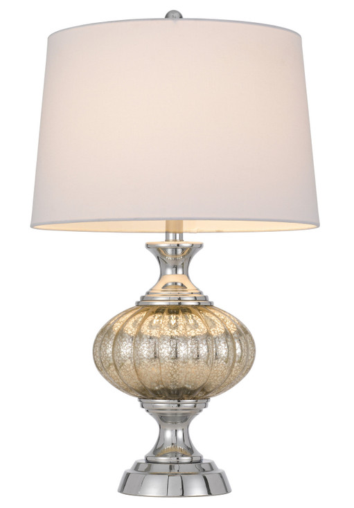 27" Silver Metallic Metal Table Lamp with White Empire Shade