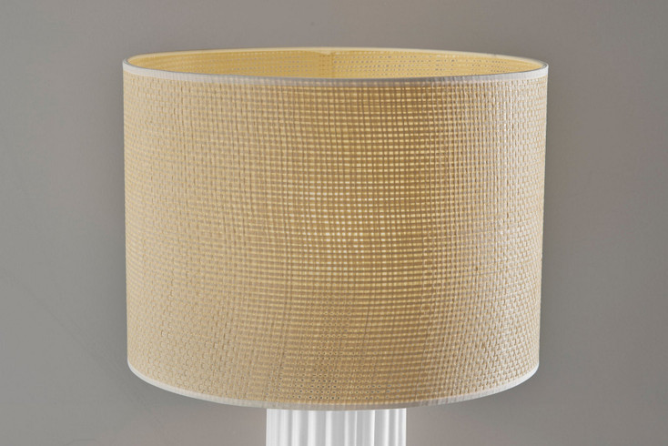 29" White Ceramic Cylinder Table Lamp with Beige Drum Shade