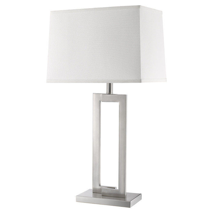 30" Silver Metal Table Lamp with White Rectangular Shade