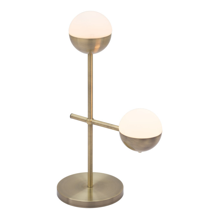 69" Brass Metal Bedside Table Lamp with Off White Globe Shade