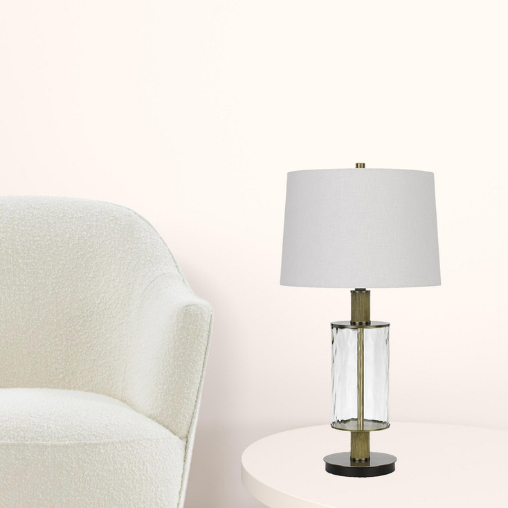 31" Clear Metal Table Lamp with White Empire Shade
