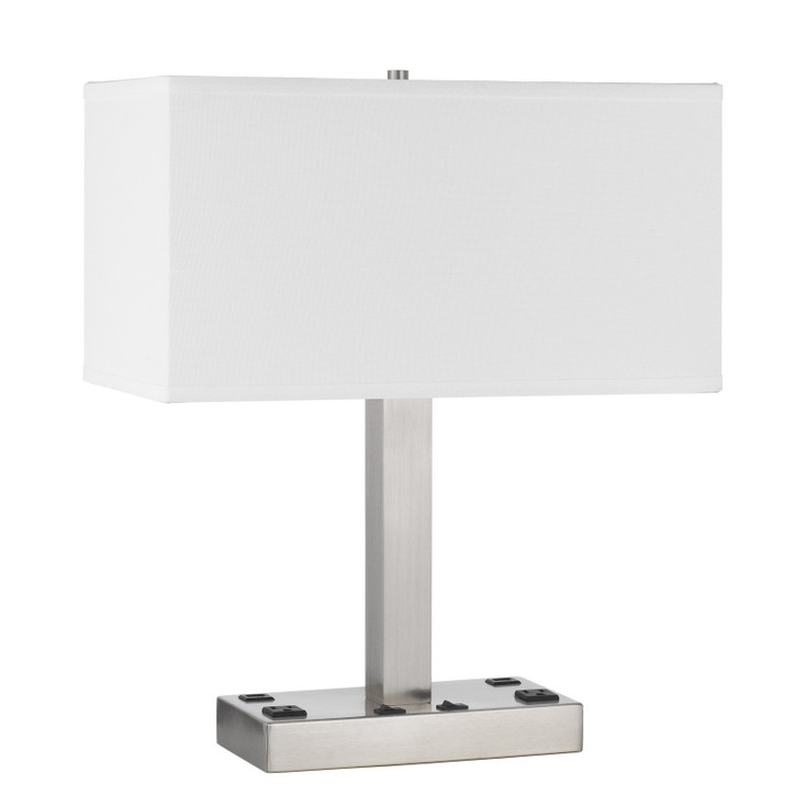 21" Nickel Metal Two Light Desk USB Table Lamp with White Shade
