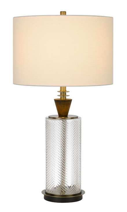 30" Clear Metal Table Lamp with White Empire Shade