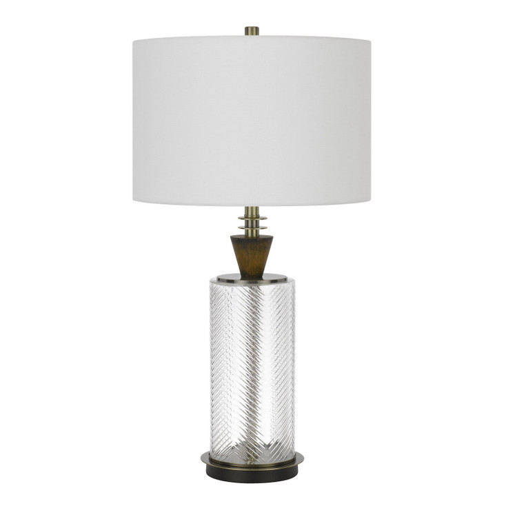 30" Clear Metal Table Lamp with White Empire Shade