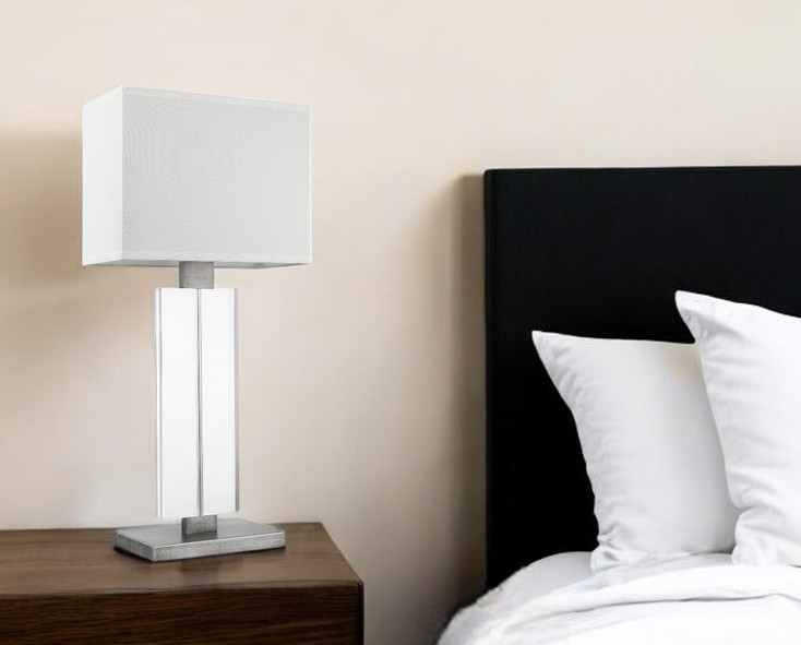 31" Silver Metal and Acrylic Buffet Lamp with White Shade