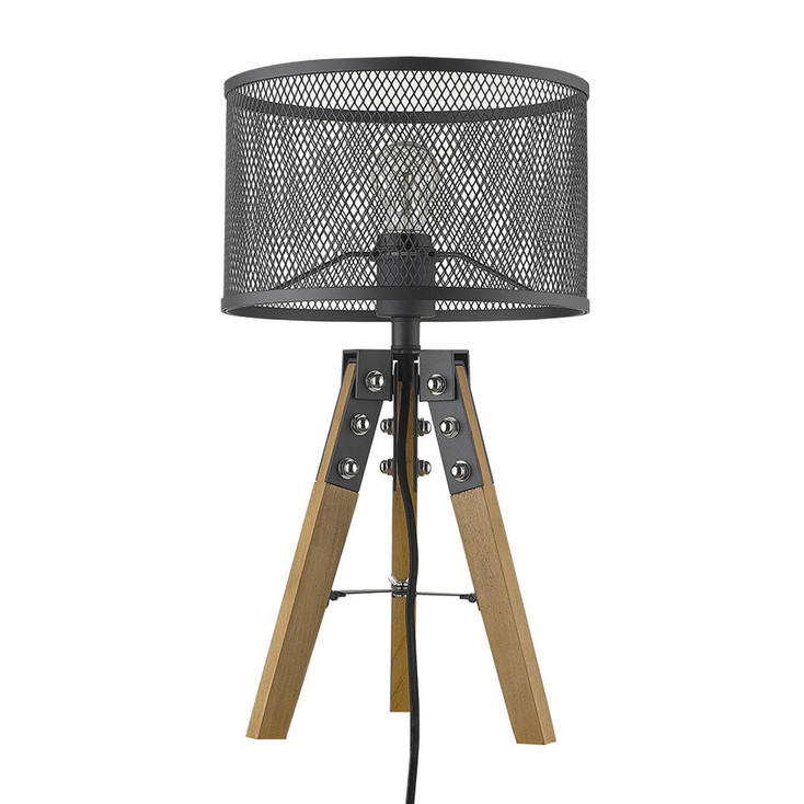 20" Brown Solid Wood Tripod Table Lamp with Black Drum Shade