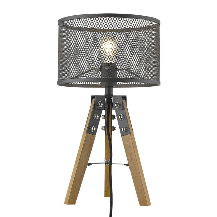 20" Brown Solid Wood Tripod Table Lamp with Black Drum Shade