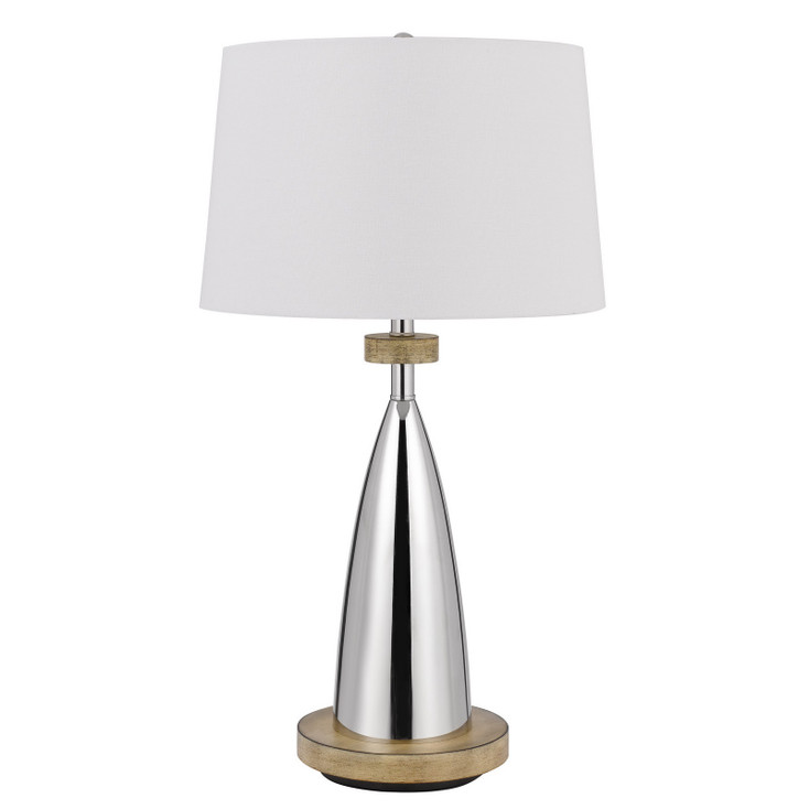 31" Brown Metal Geometric USB Table Lamp with White Empire Shade