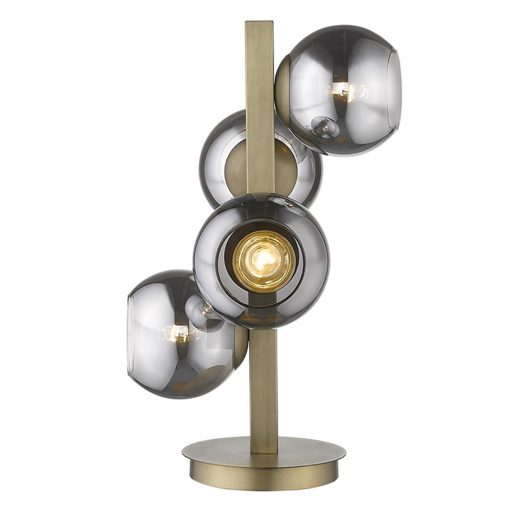 24" Brass Metal Four Light Novelty Table Lamp with Silver Metallic Globe Shades