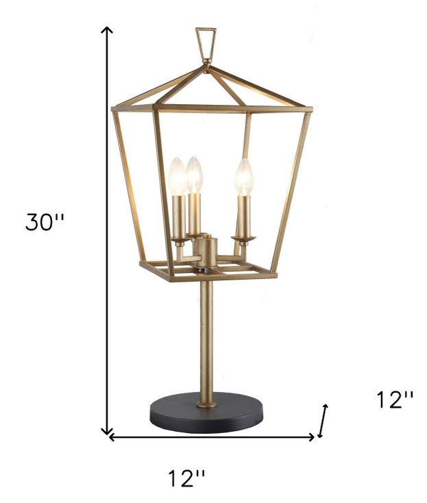 30" Black Iron Three Light Bedside Table Lamp