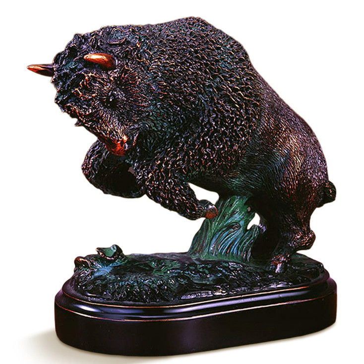 7" Charging Buffalo Statue - Bronze Finish